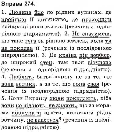 Завдання № 274 - § 24. Складнопідрядне речення з кількома підрядними частинами - ГДЗ Українська мова 9 клас О.П. Глазова 2017