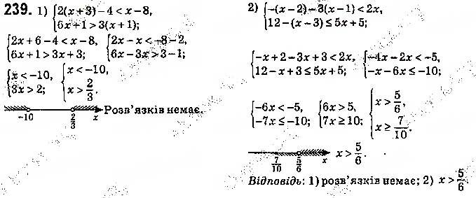 Завдання № 239 - § 7. Системи лінійних нерівностей з однією змінною, їх розв’язування - ГДЗ Алгебра 9 клас О.С. Істер 2017