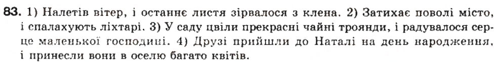 Завдання № 83 - СКЛАДНЕ РЕЧЕННЯ. СКЛАДНОСУЯДНЕ РЕЧЕННЯ - ГДЗ Українська мова 9 клас О.В. Заболотний, В.В. Заболотний 2009