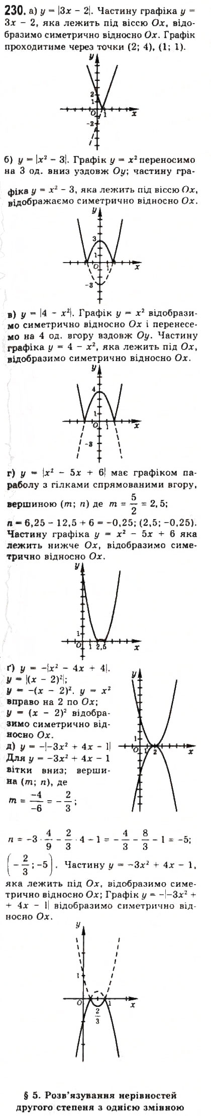 Завдання № 230 - § 4. Дослідження квадратичної функції і перетворення графіків функцій - ГДЗ Алгебра 9 клас Ю.І. Мальований, Г.М. Литвиненко, Г.М. Возняк 2009