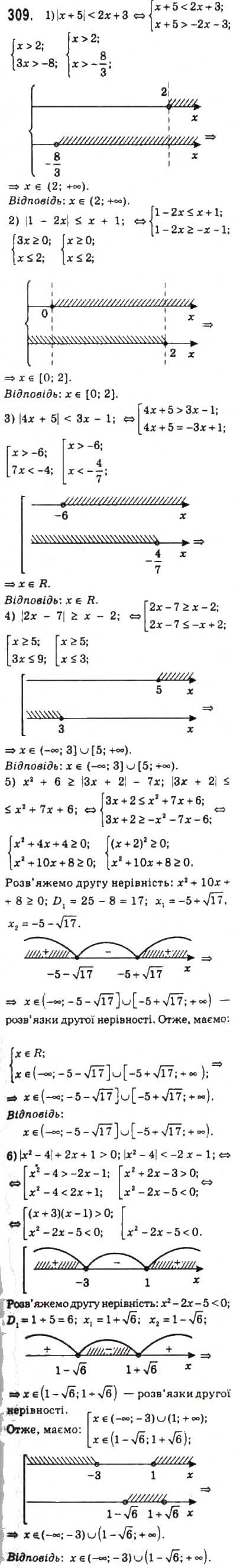 Завдання № 309 - 14. Рівняння і нерівності, які містять знак модуля - ГДЗ Алгебра 10 клас А.Г. Мерзляк, Д.А. Номіровський, В.Б. Полонський, М.С. Якір 2010 - Профільний рівень