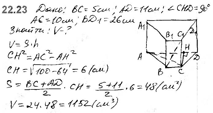 Завдання №  22.23 - 22. Об’єм тіла. Формули для обчислення об’єму призми та піраміди - ГЕОМЕТРІЯ § 6. Об’єми тіл. Площа сфери - ГДЗ Математика 11 клас А. Г. Мерзляк, Д. А. Номіровський, В. Б. Полонський, М. С. Якір 2019 - Рівень стандарту