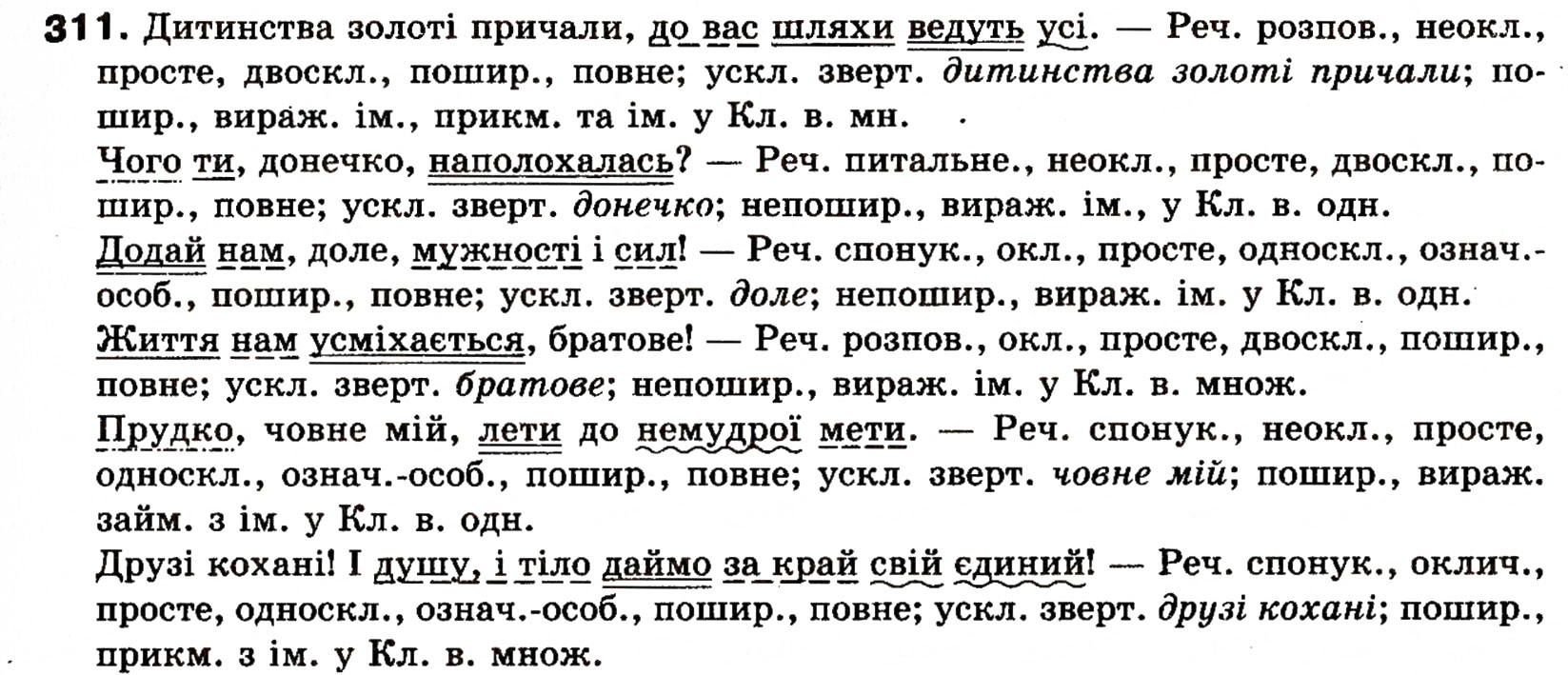 Завдання № 311 - § 25. Речення зі звертаннями, вставними словами (словосполученнями). Розділові знаки при звертаннях і вставних словах - ГДЗ Українська мова 8 клас О.П. Глазова, Ю.Б. Кузнецова 2008